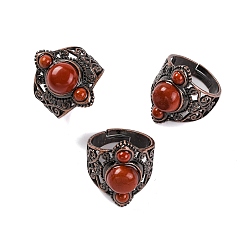 Красный Камень Кольца на палец в стиле ретро из натуральной красной яшмы, регулируемые латунные кольца для женщин, 25.5 мм, внутренний диаметр: 19 мм