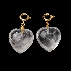 Хрусталь Подвеска в форме сердца из натурального кварцевого кристалла., с медными застежками, золотые, 24.5~25.5 мм, отверстие : 3 мм