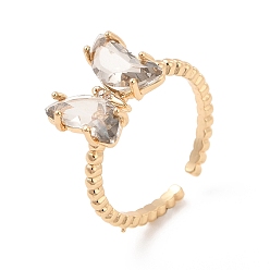 Black Diamond K9 Glass Butterfly Open Cuff Ring, Light Gold Brass Jewelry for Women, Black Diamond, US Size 5 1/2(16.1mm)