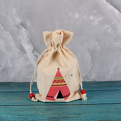 Triangle Printed Rectangle Cotton Storage Bags, Drawstring Pouches Packaging Bag, Tent, 23x15cm
