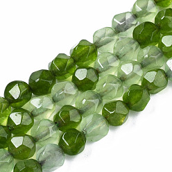 Olive Drab Natural White Jade Beads Strands, Dyed, Faceted, Star Cut Round Beads, Olive Drab, 8x7~7.5mm, Hole: 1mm, about 47pcs/strand, 14.17 inch(36cm)