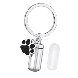 Stainless Steel Color Stainless Steel Keychain, with Urn Ashes and Footprint Pendant, Stainless Steel Color, Pendant: 2.8x1.1cm