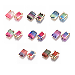 Mixed Color Two Tone Glass Pendants, for DIY Jewelry Making, with Brass Findings, Faceted, Rectangle, Golden, Mixed Color, 20.5x13x8mm, Hole: 1.5mm