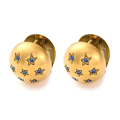 Синий Вакуумное покрытие pvd 304 серьги-кольца из нержавеющей стали с прозрачным кубическим цирконием для женщин, круглая со звездой, золотые, синие, 15x15x16.5 мм