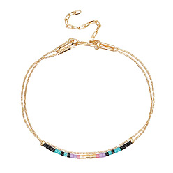 MI-B220422A Colorful Miyuki Beaded Double-Layer Bracelet with Gold Plated Wire, Unique Jewelry