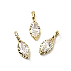 Прозрачный Подвески из латуни с микропаве из кубических цирконий в форме конского глаза, стойки покрытие, долговечный, без кадмия и без свинца, золотые, прозрачные, 14.5x5.5x3.5 мм, отверстие : 3.5x1.5 мм