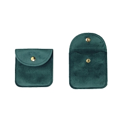 Bleu Vert Sacs de rangement de bijoux en velours avec bouton-pression, boucles d'oreilles, Anneaux, , carrée, sarcelle, 8x8 cm