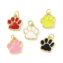 Mixed Color Rack Plating Brass Enamel Charms, with Jump Ring, Long-Lasting Plated, Real 18K Gold Plated, Cadmium Free & Lead Free, Dog's Paw Print, Mixed Color, 11.5x10x1.5mm, Jump Ring: 4x0.6mm, Inner Diameter: 2.5mm