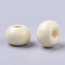 White Natural Wood Beads, Bright Color, Round, Dyed, White, 6x5mm, Hole: 2mm, about 14000pcs/1000g