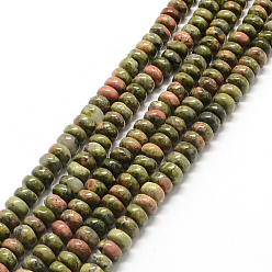 Unakite Rondelle Natural Unakite Bead Strands, 6~7x4~5mm, Hole: 1mm, about 93pcs/strand, 15.7 inch