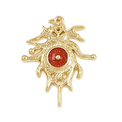 Темно-Оранжевый Латунь эмаль подвески, очарование солнца, с прыжковых колец, стойки покрытие, реальный 18 k позолоченный, без свинца и без кадмия, долговечный, темно-оранжевый, 32.5x26x3 мм, отверстие : 3.4 мм