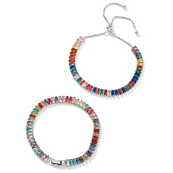 Разноцветный 2шт 2 стиль комплект браслетов-цепочек из кубического циркония, регулируемые латунные слайдеры для парных браслетов, красочный