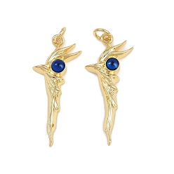 Синий Латунь эмаль подвески, тростник, с прыжковых колец, стойки покрытие, реальный 18 k позолоченный, без свинца и без кадмия, долговечный, синие, 30.5x13x3 мм, отверстие : 3.4 мм