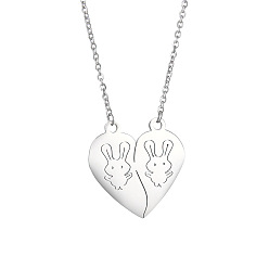 Rabbit Stainless Steel Heart Pendant Necklaces, Valentine's Day Necklace Gift for Men Women, Rabbit Pattern, 17-3/4 inch(45cm)