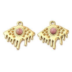 Rhodonite Ion Plating(IP) 316 Stainless Steel Melting Eye Pendant Rhinestone Settings, with Natural Rhodonite, Real 24K Gold Plated, Fit for 1mm Rhinestone, 19x20x4mm, Hole: 1.6mm