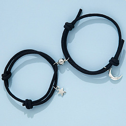 BR23Y0029-1 Starry Magnetic Couple Bracelets with Moon Charm - Set of 2 Lunar Attraction Hand Chains
