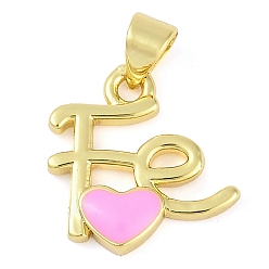 Бледно-Розовый Подвески из латуни с эмалью в стойку, долговечный, без кадмия и без свинца, реальный 18 k позолоченный, слово fe очарование, розовый жемчуг, 16x15.5x3 мм, отверстие : 4x3.5 мм