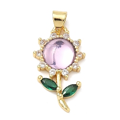 Pink Латунные микро проложить кубического циркония подвески, , со стеклом, долговечный, стойки покрытие, без свинца и без кадмия, реальный 18 k позолоченный, розовые, 23x13x5 мм, отверстие : 5x3 мм