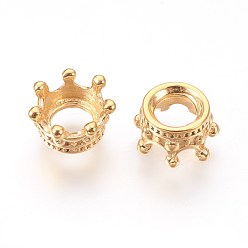 Golden 316 Surgical Stainless Steel European Beads, Large Hole Beads, Crown, Golden, 10x5.5mm, Hole: 5mm
