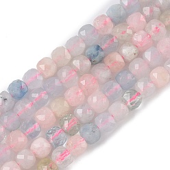 Морганит Природные морганит нитей бисера, граненые, кубические, 4x4x4 мм, отверстие : 1 мм, около 100 шт / нитка, 14.96 дюйм (38 см)
