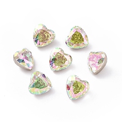 Colorful K5 Glass Rhinestone Cabochons, Pointed Back & Back Plated, Faceted, Heart, Colorful, 8x8x6mm