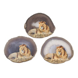 Лев Печатный орнамент из кусочков натурального агата, декор для домашнего офиса на удачу, лев, 115~125x110~130x7~8 мм