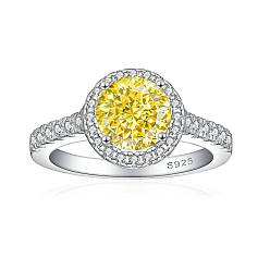 Yellow 925 Sterling Silver Micro Pave Cubic Zirconia Plain Band Rings, Real Platinum Plated, Flat Round, Yellow, US Size 7(17.3mm)