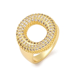 Letter O Кольца-манжеты для пальцев с покрытием из латуни с микропаве из прозрачного кубического циркония для женщин, долговечный, реальный 18 k позолоченный, Письмо ~ Z, Письмо O, 18.5x12.5 мм, внутренний диаметр: 17.5 мм