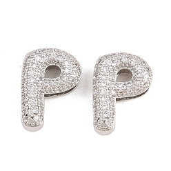 Letter P Латунные микропаве из прозрачного кубического циркония, без кадмия и без свинца, стойки покрытие, долговечный, платина, Письмо P, 14.5x10x5.3 мм, отверстие : 2.3x11 мм