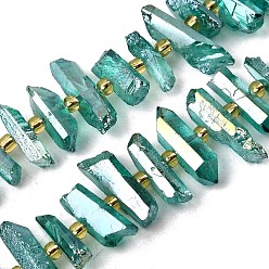 Темно-Зеленый Гальванические природный кристалл кварца бусы пряди, граненые, палочка для наггетсов, с бисером, темно-зеленый, 11~25x3~9x4~10 мм, отверстие : 1~1.2 мм, около 19~26 шт / нитка, 7.09~7.48'' (18~19 см)