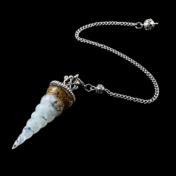 Opalite Resin Dowsing Pendulum Pendants with Opalite Chips inside and Iron Chain & Alloy Caps, Cone Charms, 280mm, Hole: 2mm