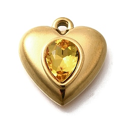 Цитрин 304 подвески из нержавеющей стали, со стразами, реальный 18 k позолоченный, ионное покрытие (ip), сердце, цитрин, 17.5x16.5x5.5 мм, отверстие : 1.4 мм