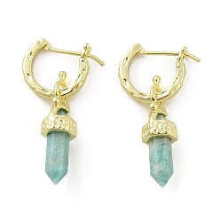 Амазонит Серьги из натурального амазонита, с ионным покрытием (IP) латунные выводы, шестиугольная пирамида, золотые, 32x7 мм