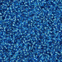 Deep Sky Blue 6/0 Grade A Round Glass Seed Beads, Silver Lined, Deep Sky Blue, 6/0, 4x3mm, Hole: 1mm, about 4500pcs/pound
