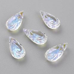 Crystal Shimmer Embossed Glass Rhinestone Pendants, Teardrop, Faceted, Crystal Shimmer, 14x7x4mm, Hole: 1.2mm
