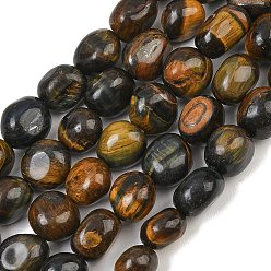 Tiger Eye Dyed Natural Yellow Blue Tiger Eye Beads Strands, Nuggets, 9~11x8~10x6~10mm, Hole: 0.8mm, about 18~19pcs/strand, 6.89~7.28''(17.5~18.5cm)