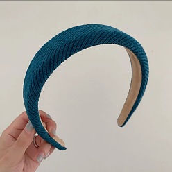 Striped Corduroy Headband - Peacock Blue Vintage French-style hair accessory for women - Autumn/Winter dark pattern headband.
