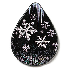 Snowflake Christmas Theme Acrylic Pendants, Teardrop, Snowflake, 47.5x35x2.5mm, Hole: 1.8mm