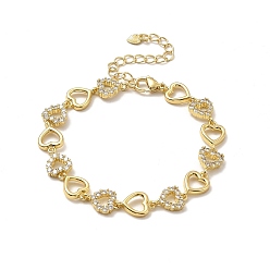 Real 18K Gold Plated Clear Cubic Zirconia Hollow Heart Link Chain Bracelet, Rack Plating Brass Jewelry for Women, Lead Free & Cadmium Free, Long-Lasting Plated, Real 18K Gold Plated, 7-1/2 inch(19cm)
