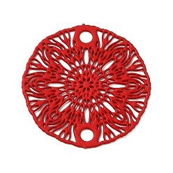 FireBrick 430 Stainless Steel Connector Charms, Etched Metal Embellishments, Flat Round with Flower Links, FireBrick, 18.5x0.5mm, Hole: 1.8mm
