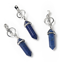 Lapis Lazuli Natural Dyed Lapis Lazuli with Brass Pendants, Cadmium Free & Lead Free, Bullet Shaped, 65~70mm, Hole: 4.6mm