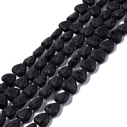 Lave Brins de perles de pierre de lave naturelle, cœur, 10x10x5mm, Trou: 0.6mm, 15.67~15.91 pouce (39.8~40.4 cm)