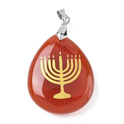 Красный Агат Подвески из натурального сердолика (окрашенные и нагретые), с реечной обшивкой латунными выводами, без кадмия и без свинца, очарование слезы, 31x25x5~7 мм, отверстие : 4.5x4 мм