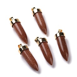Goldstone Synthetic Goldstone Pointed Pendants, Cone Charms, with Golden Tone Alloy and Iron Findings, 42.5~46x14~15mm, Hole: 8x6mm