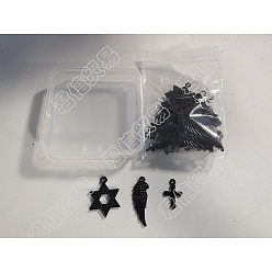 Electrophoresis Black 48Pcs 3 Style Alloy Pendants, Star & Wing & Cross, Electrophoresis Black, 20.5~33x11~21x1.5~2mm, Hole: 1.8~2.3mm, 16pcs/style