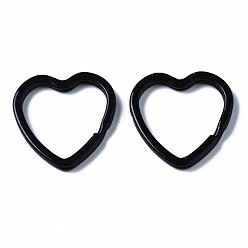 Черный Брелки для ключей из железа, окрашенного распылением, брелок для ключей, сердце, чёрные, 31x30.5x3 мм, внутренний диаметр: 23x25 мм