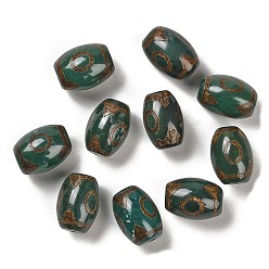 3-Eye Tibetan Style dZi Beads, Natural Agate Beads, Dyed & Heated, Oval, Dark Slate Gray, 3-Eye, 13.5~14x10mm, Hole: 1.5mm