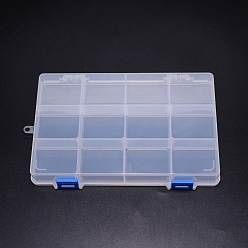 White Rectangle PP Plastic Bead Storage Container, 12 Compartment Organizer Boxes, with Hinged Lid, for Small Parts, Hardware and Craft, White, 22.5x15.3x3cm