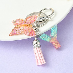 Letter Y Resin & Acrylic Keychains, with Alloy Split Key Rings and Faux Suede Tassel Pendants, Letter & Butterfly, Letter Y, 8.6cm