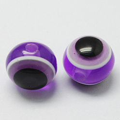Dark Violet Round Evil Eye Resin Beads, Dark Violet, 8x7mm, Hole: 1.8~2mm